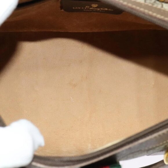 GUCCI GG Supreme Web Sherry Line Boston Bag PVC Beige Gold 40 02 006 Auth 141698 - Picture 11 of 15